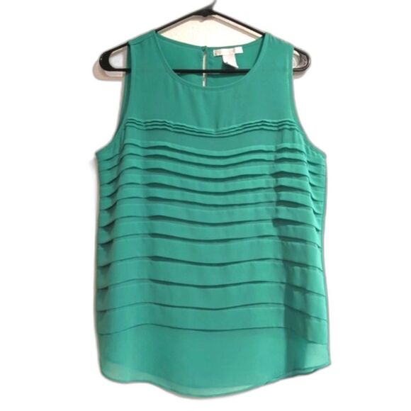 Design History Green Horizontal Pleats Tank Sleeveless Blouse, Women's Large - Picture 1 of 12